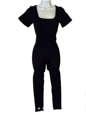 Nanamacs Black Ribbed Short-Sleeve Jumpsuit